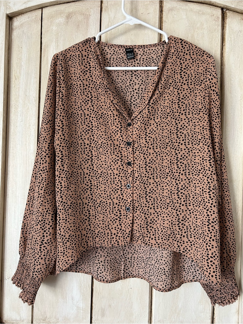 SHEIN Brown Leopard-Spot Button-Front Blouse